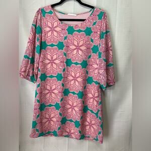 Peach Love California 3/4 Sleeve Floral Pattern Lined Mini Dress sz Medium